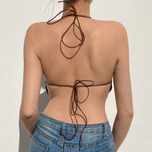 Load image into Gallery viewer, Sexy Ruched Halter Camis Sexy Backless Tops Women Bandage V-neck Vintage Korean Camisole Floral Crop Tops