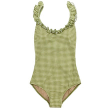 Load image into Gallery viewer, Sexy Ruffle One Piece Swimsuit Women Plaid Swimwear Open Back Monokini Push Up Pad Bathing Suit Bandage Swim Suit Trikini Green