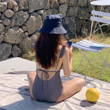 Load image into Gallery viewer, Sexy Ruffle One Piece Swimsuit Women Plaid Swimwear Open Back Monokini Push Up Pad Bathing Suit Bandage Swim Suit Trikini Green