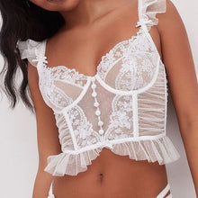 Load image into Gallery viewer, Sexy Ruffled Exotic Costumes Floral Embroider Sensual Lingerie Underwear Transparent Erotic Bra Top Corset Intimate Bondage