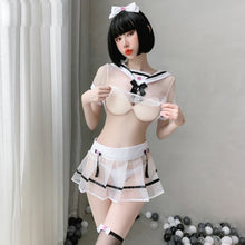 Load image into Gallery viewer, Sexy School Cat Girl Uniform Mesh Sexy Games Role Play Costume Chiffon Women Porn Erotic Lingerie Stripper Outfit