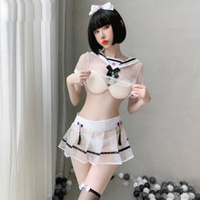 Load image into Gallery viewer, Sexy School Cat Girl Uniform Mesh Sexy Games Role Play Costume Chiffon Women Porn Erotic Lingerie Stripper Outfit