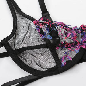 Sexy Sensual Lingerie Women Underwear Floral Embroidery Erotic Lingerie Bra and Brief Set Lace Transparent Female Underwear