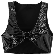 Load image into Gallery viewer, Sexy Shiny Wetlook Patent Leather Crop Tops Plunging Neckline O-ring Tank Top Clubwear Bar Stage Performance Costume for Women