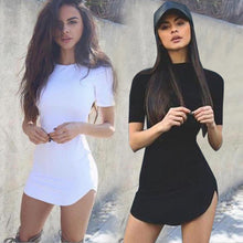 Load image into Gallery viewer, Sexy Short Sleeve Pure Color Mini Dress Women Summer Fashion O-neck Slit Short Dresses For Women 2021 White Slim Robe Femme