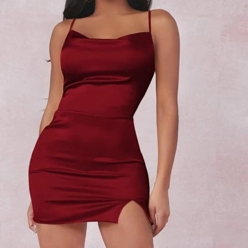 Sexy Slash Neck Split Sheath Women Dress Sling Pure Red Strapless Slim Vestido De Mujer Backless Elegant Satin Party Dress 2022