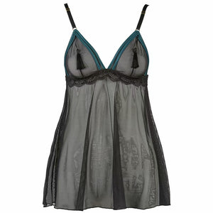 Sexy Sleep Dress Transparent Tassel Decoration Solid Spaghetti Strap Night Dress For Women Sexy Lingerie Dress Only