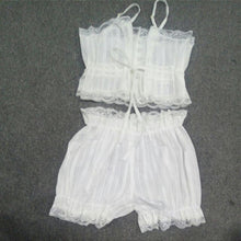 Load image into Gallery viewer, Sexy Sleepwear Erotic Cotton Pajamas Set for Women Two-Piece Suit White Pyjamas Soft Shirts Shorts Underwear Lace Lingerie New