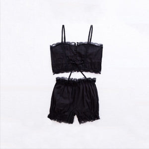 Sexy Sleepwear Erotic Cotton Pajamas Set for Women Two-Piece Suit White Pyjamas Soft Shirts Shorts Underwear Lace Lingerie New