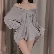Load image into Gallery viewer, Sexy Sleepwear Lingerie Robe Pajamas Dress Women Home Wear Nightgown Silk Loose Long Sleeve Boyfriend Shirt Sleep Tops Nightwear