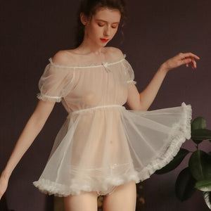 Sexy Sleepwear Summer Thin Section Tulle One-shoulder Short Skirt Temptation Home Service Nightgown Night Dress Nightgowns Women