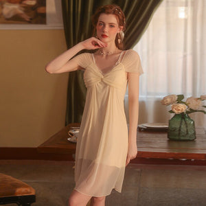 Sexy Sleepwear Women Nightgown Mesh Suspender Skirt French Lace Victorian Night Dress Camisole Lingerie Backless Sleep Tops 2022