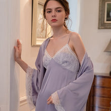 Load image into Gallery viewer, Sexy Spaghetti Strap Nighty&amp;Robe Set Silky Satin Nightgown Twinset Robe Suit Lace Kimono Gown Women Lounge Home Wear Autumn New