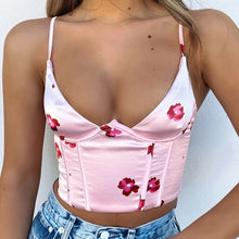 Load image into Gallery viewer, Sexy Staghetti V Neck Satin Corset Top 2021 Summer Floral Print Clothes Blue Sleeveless Club Women Crop Tops fairy grunge