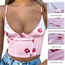 Load image into Gallery viewer, Sexy Staghetti V Neck Satin Corset Top 2021 Summer Floral Print Clothes Blue Sleeveless Club Women Crop Tops fairy grunge