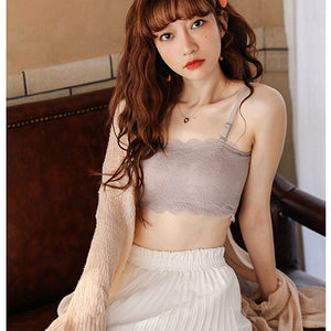 Sexy Strapless Tube Tops Lace with Chest Pad Streetwear Seamless Lingerie Crop Top Bra Womens T Shirt Femme Camis Ultra Thin