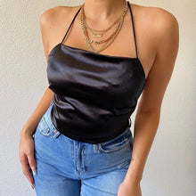 Load image into Gallery viewer, Sexy Summer Backless Satin Cami 2021 Solid Color Halter Lace UP Open Back Crop Top Women Club Wear Tanks Vacation Clothes