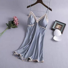 Load image into Gallery viewer, Sexy Suspender Nightdress Women&#39;S Summer Thin Section With Chest Pad Ice Silk Lace Temptation Silk Nightgown Dress Home Service