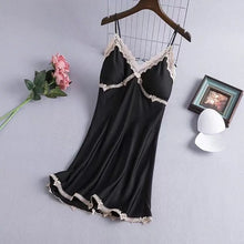 Load image into Gallery viewer, Sexy Suspender Nightdress Women&#39;S Summer Thin Section With Chest Pad Ice Silk Lace Temptation Silk Nightgown Dress Home Service