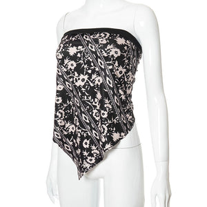 Sexy Tank Top Floral Print Strapless Corset Crop Tops Women Summer Camis Backless Camisole Fashion Casual Tube Top Cropped Vest