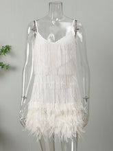 Load image into Gallery viewer, Sexy Tassel Sequins Feather Mini Dress Women Fashion Spaghetti Strap Stitching Dresses Female Elegant Evening Party Club Dress