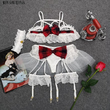 Load image into Gallery viewer, Sexy Temptation Little Devil Underwear Women Collar Bra Panty Garter Set Hollow-out Wireless Bow Intimates Lingerie Sujetador