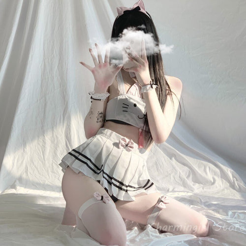 Sexy Underwear Cos Cat Cartoon Uniform for Women Temptation Tube Top Mini Skirt with Tail Erotic Lingerie Cosplay Devil Outfits