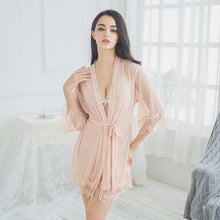 Load image into Gallery viewer, Sexy Underwear Lingerie Women&#39;s Robe Set Lace Bathrobe Nightwear Sheer Plus Size V-Neck Female Mini Nightdress Sleepwear