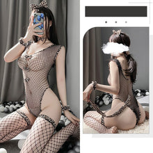 Load image into Gallery viewer, Sexy Underwear Woman Leopard Costume Mesh Bodysuit Pajama Lingerie Set Erotic Bondage Jumpsuits