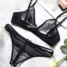 Load image into Gallery viewer, Sexy Underwear Women Embroidery Lace Push Up Underwire Ultra Thin Bra Temptation Sexy See Through Bra and Panty Sets