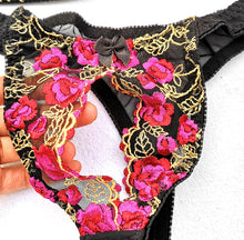 Load image into Gallery viewer, Sexy Underwire Push Up Bra Panty Underwear French Romantic Seduction Ultra-thin Embroidered Half Cup Bra Crotchless Panties Sets