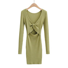 Load image into Gallery viewer, Sexy V Neck Long Sleeve Bodycon Knitted Dress for Women Simple All Match High Waist Vintage Robe Femme Spring Summer Vestidos