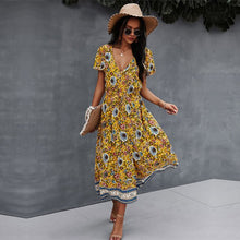 Load image into Gallery viewer, Sexy V Neck Print Dress Women 2021 Spring New Casual Short Sleeve Floral Dress For Woman Summer High Waist Dress