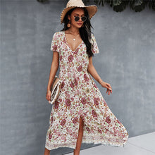 Load image into Gallery viewer, Sexy V Neck Print Dress Women 2021 Spring New Casual Short Sleeve Floral Dress For Woman Summer High Waist Dress