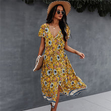 Load image into Gallery viewer, Sexy V Neck Print Dress Women 2021 Spring New Casual Short Sleeve Floral Dress For Woman Summer High Waist Dress