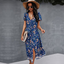 Load image into Gallery viewer, Sexy V Neck Print Dress Women 2021 Spring New Casual Short Sleeve Floral Dress For Woman Summer High Waist Dress