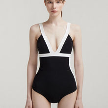 Load image into Gallery viewer, Sexy V Neck Swimwear Sports Swimsuit Female One Piece Bathsuit Open Back Beach Wear Swim Monokini Trikini Bodysuit With Skirt