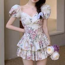 Load image into Gallery viewer, Sexy V-neck Party Mini Dresses Summer 2021 Ladies Print Puff Sleeve Women Bodycon Beach Vintage Bud Robes Boho Fashion Vestidos