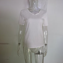 Load image into Gallery viewer, Sexy White Lace Patchwork Hollow Out Shirt Blouses Fashion Summer V-neck Short Sleeve Solid Slim Shirt For Women 2021 Tops Femme