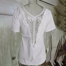 Load image into Gallery viewer, Sexy White Lace Patchwork Hollow Out Shirt Blouses Fashion Summer V-neck Short Sleeve Solid Slim Shirt For Women 2021 Tops Femme