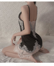 Load image into Gallery viewer, Sexy Woman Tulle Slip Skirt Sweet Satin Lace Nightdress Thong Set Girls Deep V Backless Nightgowns Femme Sexy Nightwear