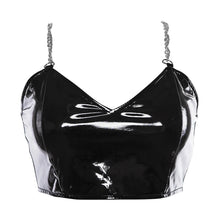 Load image into Gallery viewer, Sexy Women Camisole Punk Faux Leather Metal Chain Spaghetti Straps Black Streetwear Crop Tops Female Sleeveless Bodycon Tank Top