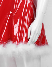 Load image into Gallery viewer, Sexy Women Christmas Dress Adult Mrs Santa Claus Outfit Fancy Cosplay Santa Costume Clubwear Latex Feather Dress with Hat