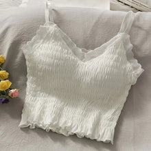 Load image into Gallery viewer, Sexy Women Folds V-Neck Camis Solid Short Style Underwear Comfort Ladies Summer Lace Camisole Lingerie Backless Crop Top Female