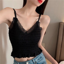 Load image into Gallery viewer, Sexy Women Folds V-Neck Camis Solid Short Style Underwear Comfort Ladies Summer Lace Camisole Lingerie Backless Crop Top Female