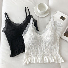 Load image into Gallery viewer, Sexy Women Folds V-Neck Camis Solid Short Style Underwear Comfort Ladies Summer Lace Camisole Lingerie Backless Crop Top Female