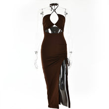 Load image into Gallery viewer, Sexy Women High Slit Halter Prom Dress Summer Sleeveless Wrinkled Party Dresses Female Backless Slim Night Club Dress Robe été