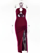 Load image into Gallery viewer, Sexy Women High Slit Halter Prom Dress Summer Sleeveless Wrinkled Party Dresses Female Backless Slim Night Club Dress Robe été