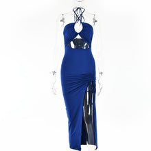 Load image into Gallery viewer, Sexy Women High Slit Halter Prom Dress Summer Sleeveless Wrinkled Party Dresses Female Backless Slim Night Club Dress Robe été