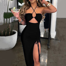 Load image into Gallery viewer, Sexy Women High Slit Halter Prom Dress Summer Sleeveless Wrinkled Party Dresses Female Backless Slim Night Club Dress Robe été